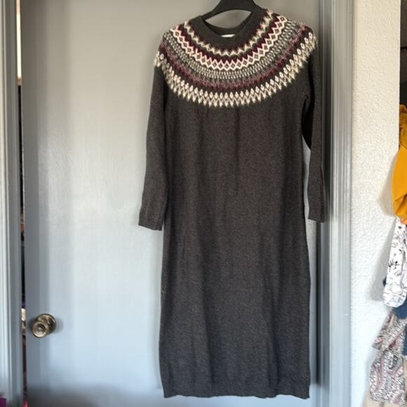 J. Jill Gray Fair Isle Midi Sweater Dress sz Small Long Sleeves - Picture 1 of 6